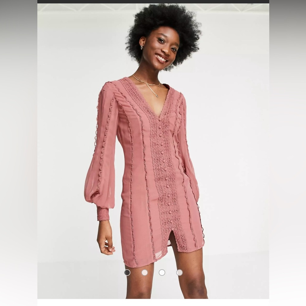 ASOS DESIGN mini dress with lace & button detail.